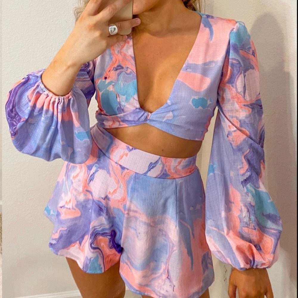 LUXXEL marble print crop top